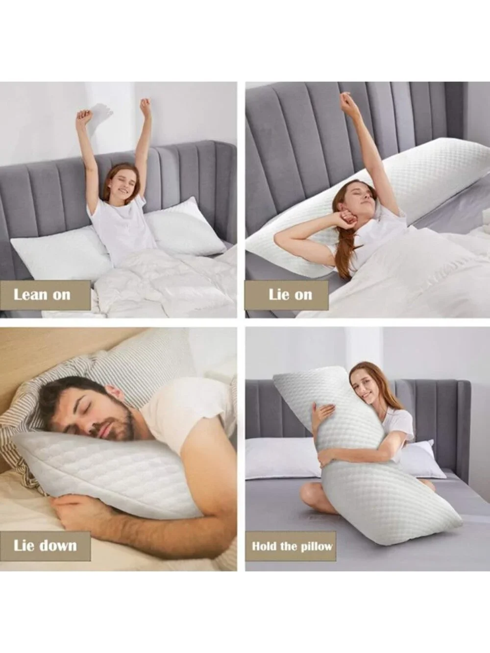 〽️Full Body for Adults Soft Long Bed Pillow Removable Cooling Cover 20x54Inch